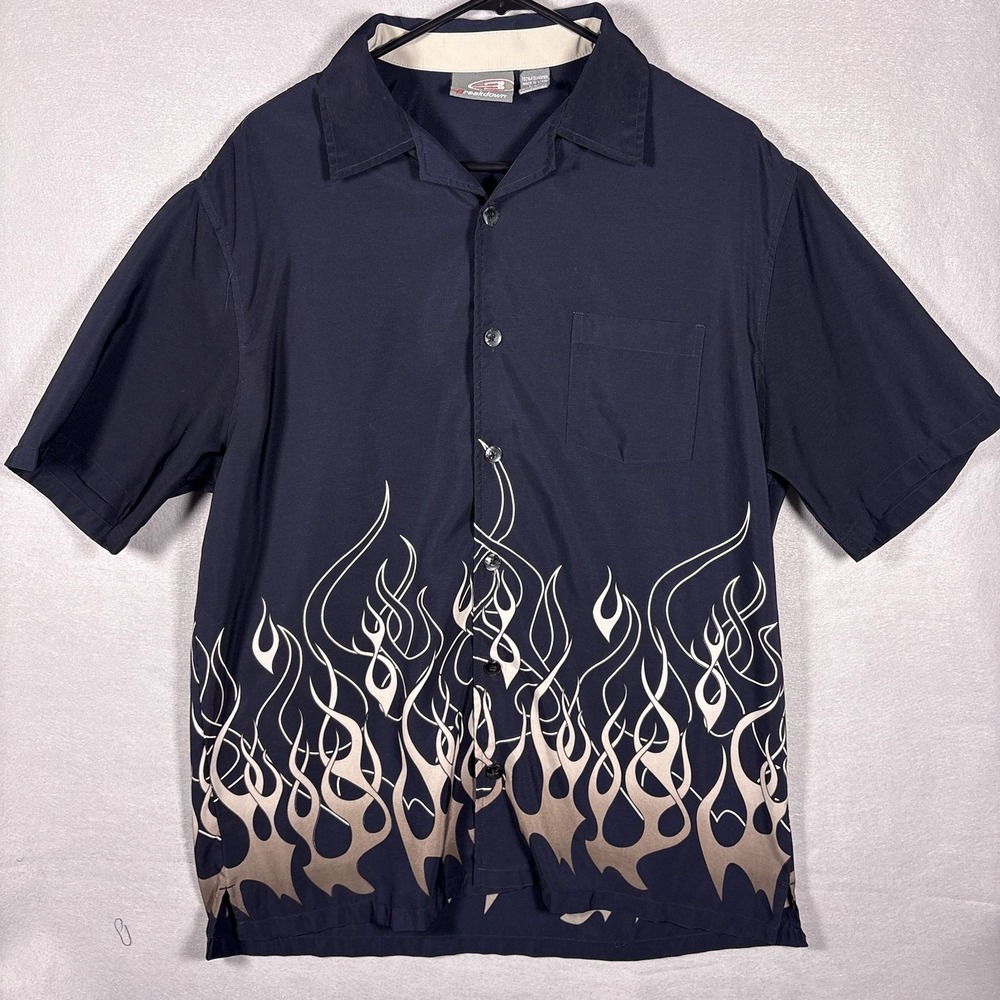 Vintage Y2K Flames Button Down Shirt Large Breakdown Fieri